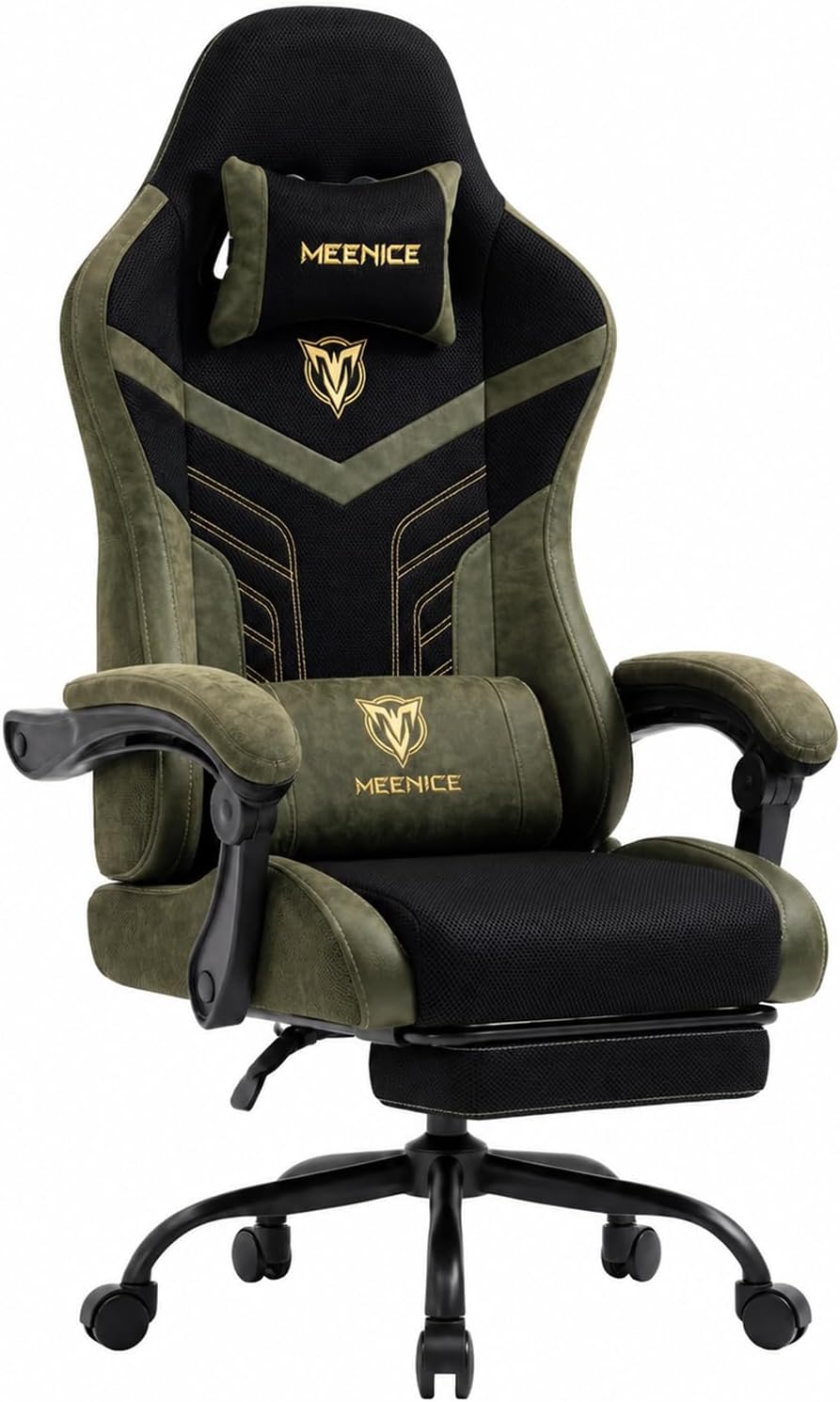 Ergonomic Gaming Chair with Footrest for Adults, Leather Mesh