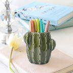 Cactus Ceramic Pencil Holder for Desk, Cute Western Office Decor | Stable Organizer for Pen, Makeup Brush & Toothbrush, Lovely Decor for Bathroom, School or Home Desk, Ideal Gift Choice