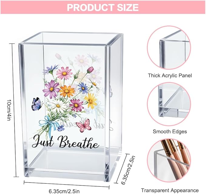Vgrti Just Breathe Acrylic Cosmetic Pencil Pen Holder Cup, Hope Inspirational - Image 2