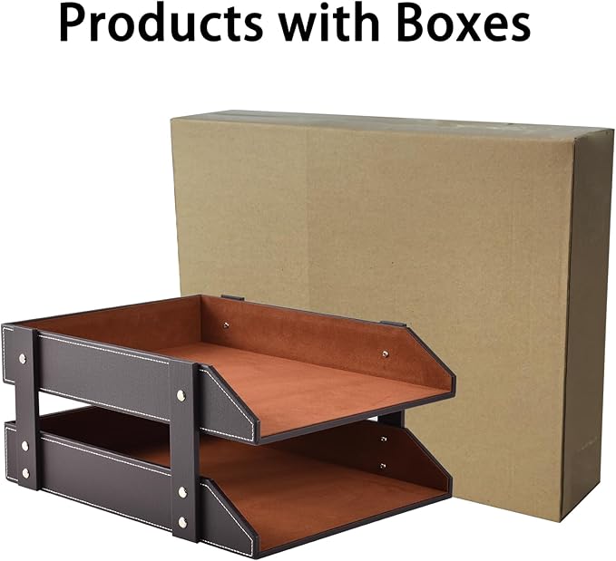 XNONE Leather Desk Organizer, 2-Tier Stackable Letter Tray Holder, Office - Image 8