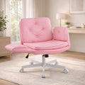 MOJAY Velvet Office Swivel Chair, Vanity Chair, Fabric Desk Chair, Pretty Fancy Chair, Gold Office Chair for Girls, 360°Swivel Height Adjustable Reception Chair (Pink PU)