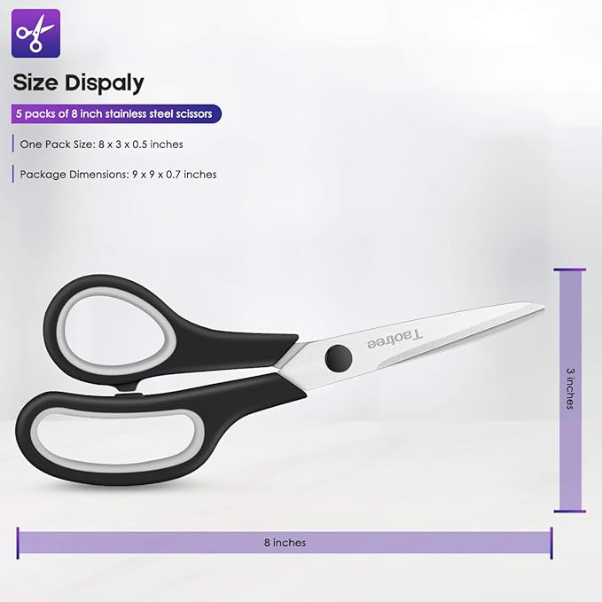 Scissors Bulk 60-Pack, Taotree 8" All Purpose Scissors, Soft Comfort-Grip - Image 5
