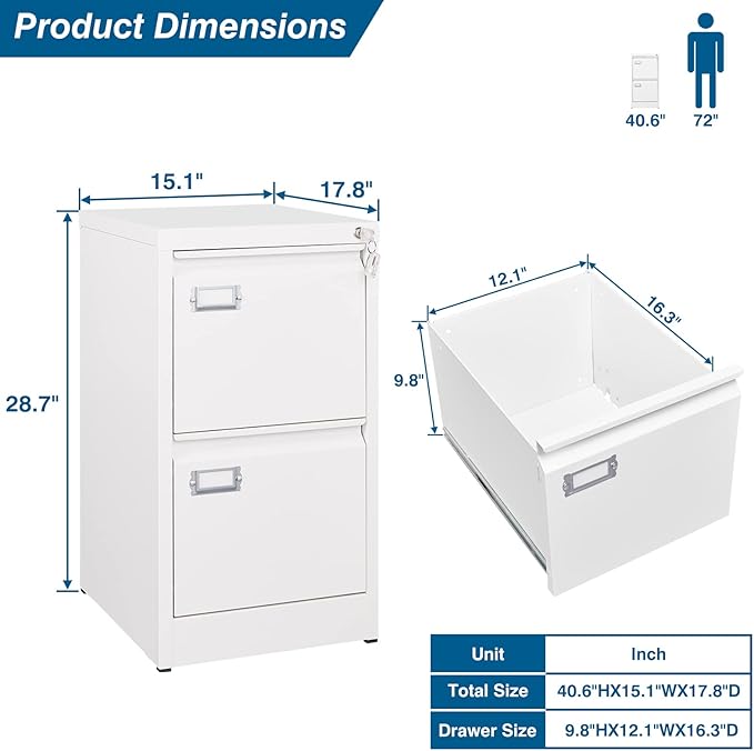 PEUKC 2-Drawer File Cabinet, 16.3" Deep Vertical Filing Cabinet - Image 3