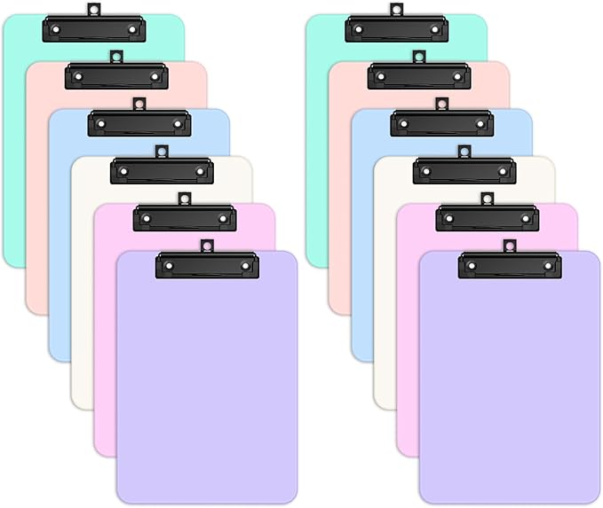 Zoenley A4 Plastic Clipboard Set of 12, Light Colorful 12.5 x 9 Letter Size by Unknown