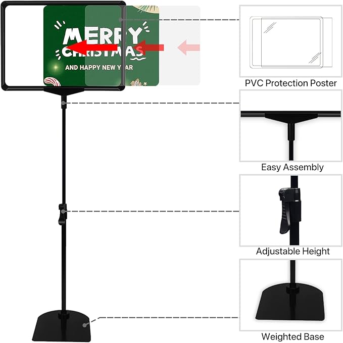 Sign Holder Stand with Adjustable Height Snap Open, Reusable Sign Holder 8.5 x - Image 2
