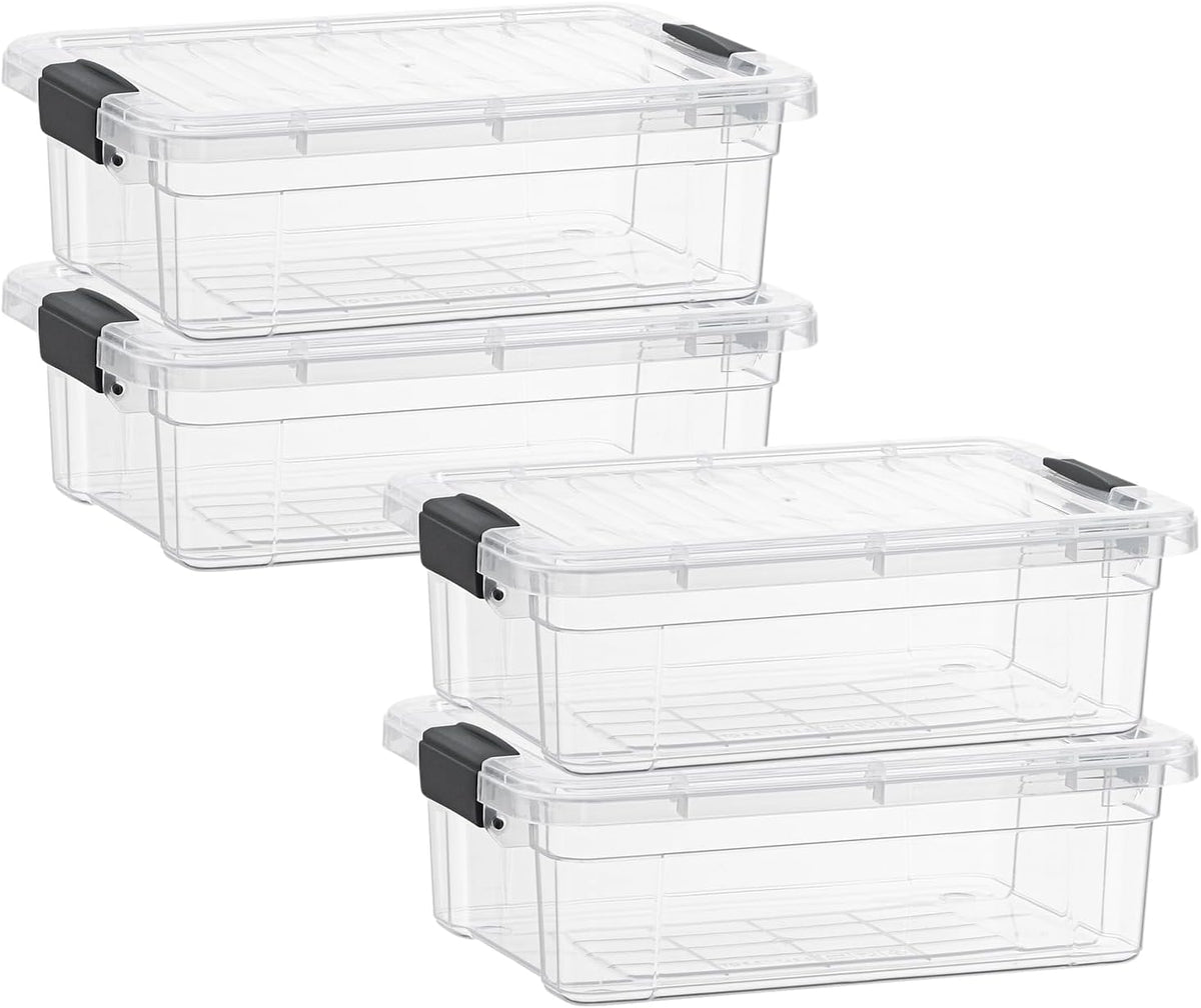Superio Storage Bins with Lids- 4 Pack, 7.4 Qt Clear Boxes