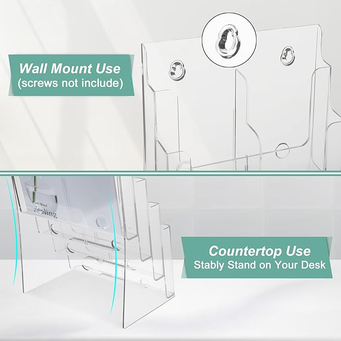 Argvey Acrylic Brochure Holder 8.5 x 11 inches, 4 Tier Clear Brochure Display - Image 5