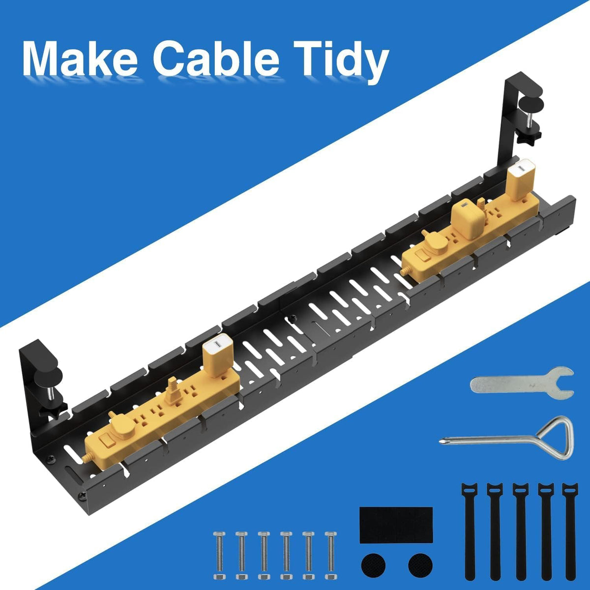 No Drilling Extendable Under Desk Cable Management, Metal Cable Management Tr...