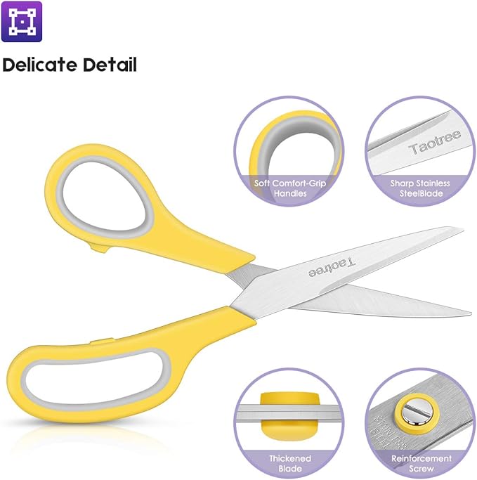 Scissors for Office, Taotree 8" Scissors All Purpose Bulk of 5-Pack, Middle - Image 3