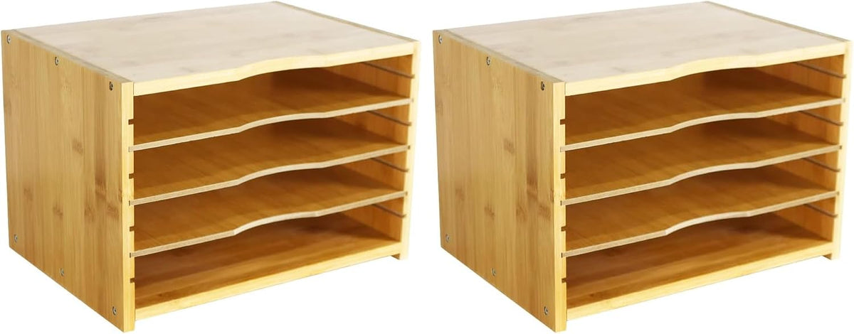 WKWKER File Organizer with 3 Adjustable Shelves Bamboo Document Letter Tray P...