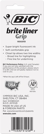 BIC Brite Liner Grip Highlighters, Chisel Tip, Classic Yellow, 2-Count Pack - Image 2