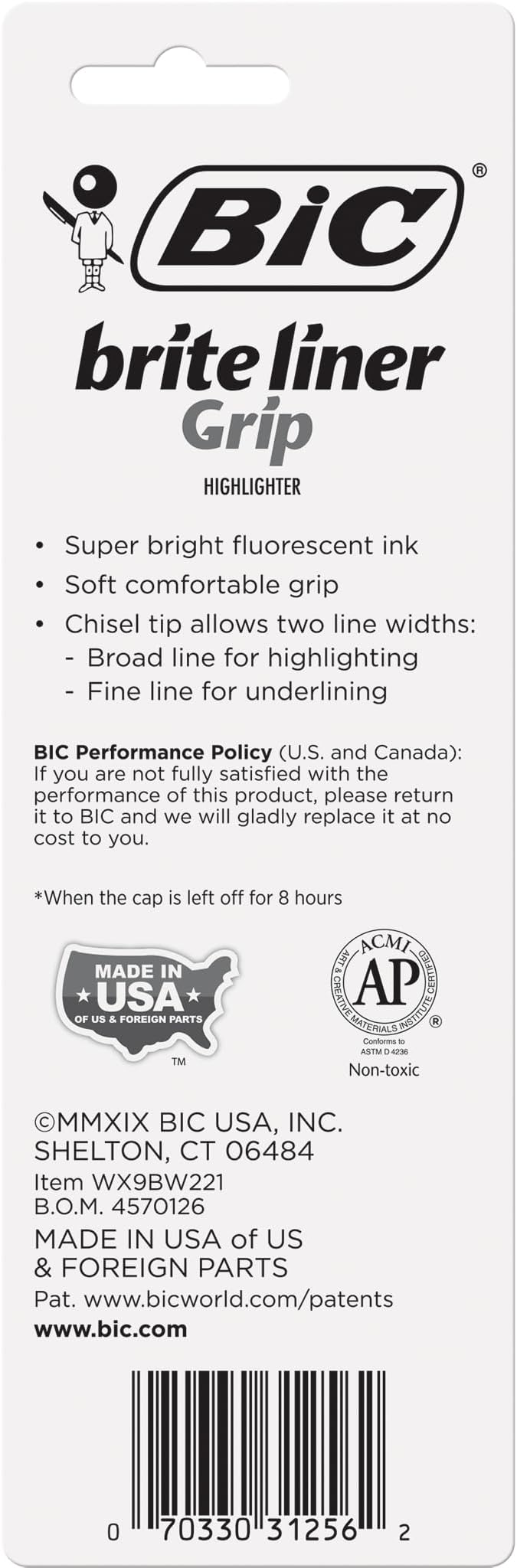 BIC Brite Liner Grip Highlighters, Chisel Tip, Classic Yellow, 2-Count Pack - Image 2