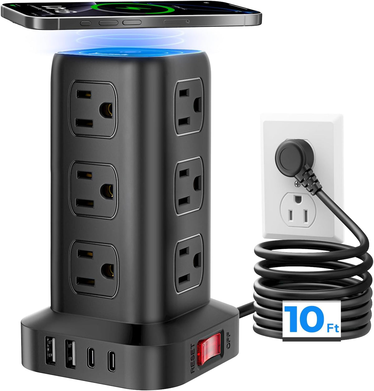 Power Strip with 12 Outlets 4 USB (1 USB C), 10Feet Extension Cord with Multi...