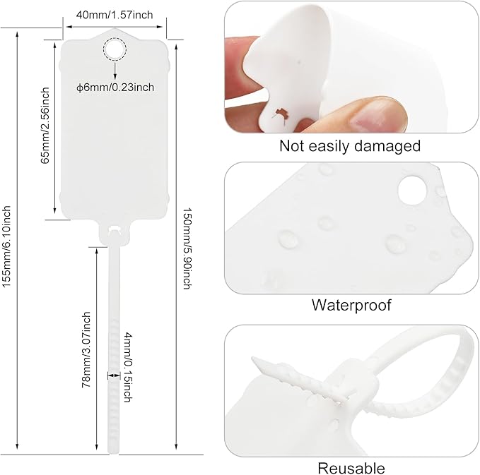 100pcs Blank Plastic Tags for Labeling Reusable Hanging Tags Ties Key Tag - Image 3