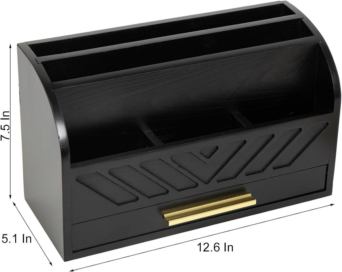 Wooden Desk Organizer with Drawer, Rustic Mail Holder & Office Storage