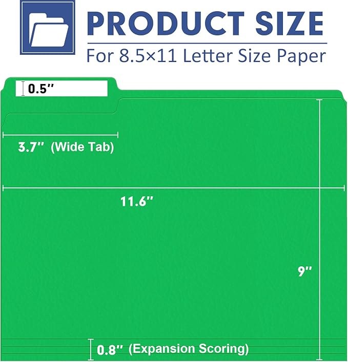 File Folder, PANDRI 120 Pack File Folder, 1/3 Cut Tab, Letter Size, Filing - Image 2