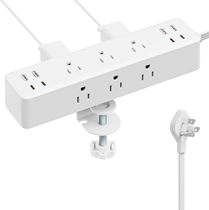 Flat Plug Desk Clamp Power Strip 10FT, 24W Total Charging Station, Desk Edge by AcozvinPowerStrip