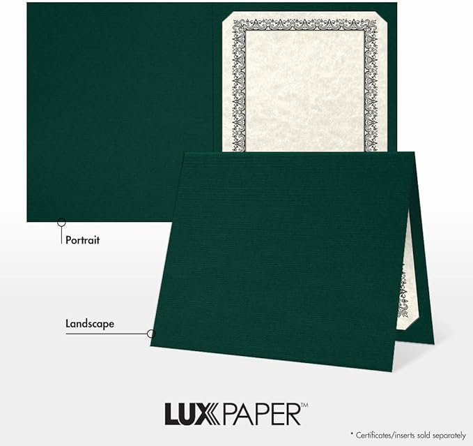 LUXPaper 9.5" x 12" Certificate Holders | Green Linen | 100lb. Cover | 25 Qty - Image 5