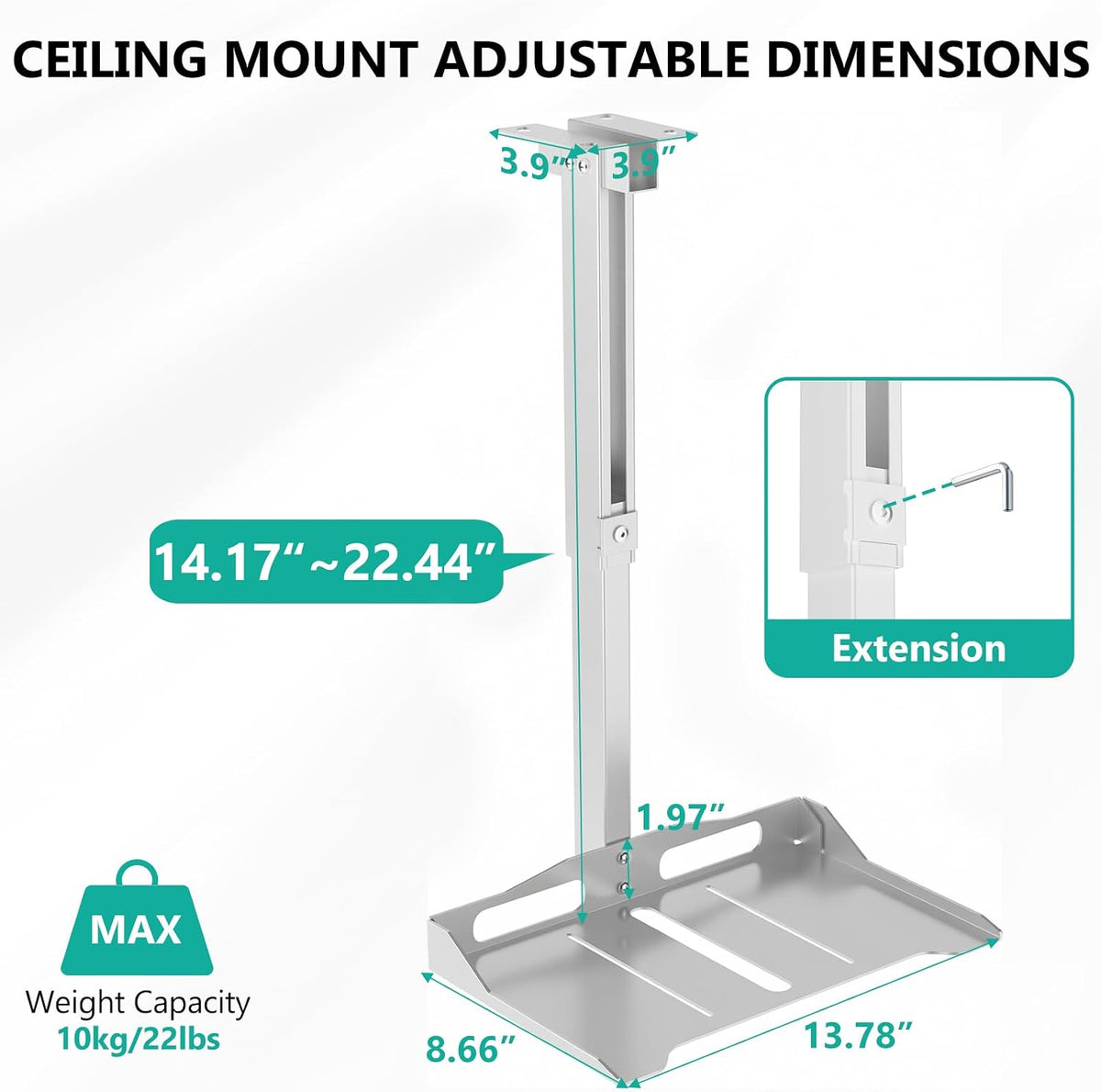WALI Projector Ceiling Mount Tray, Height Adjustable Wall Mount Holder for Pr...