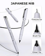 JusArt Fineliner Pens, Ultra Fine, Brush & Chisel, 12 Size, Waterproof Black - Image 3