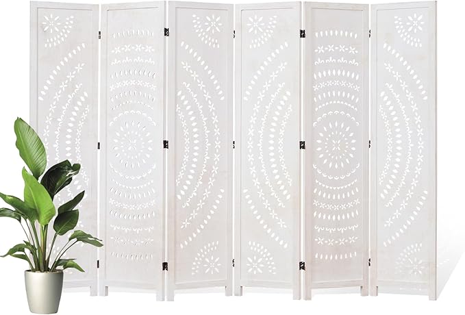 66.9Inch Folding Room Divider, 6 Panels Wood Carved Privacy Screens, Free by Svimi