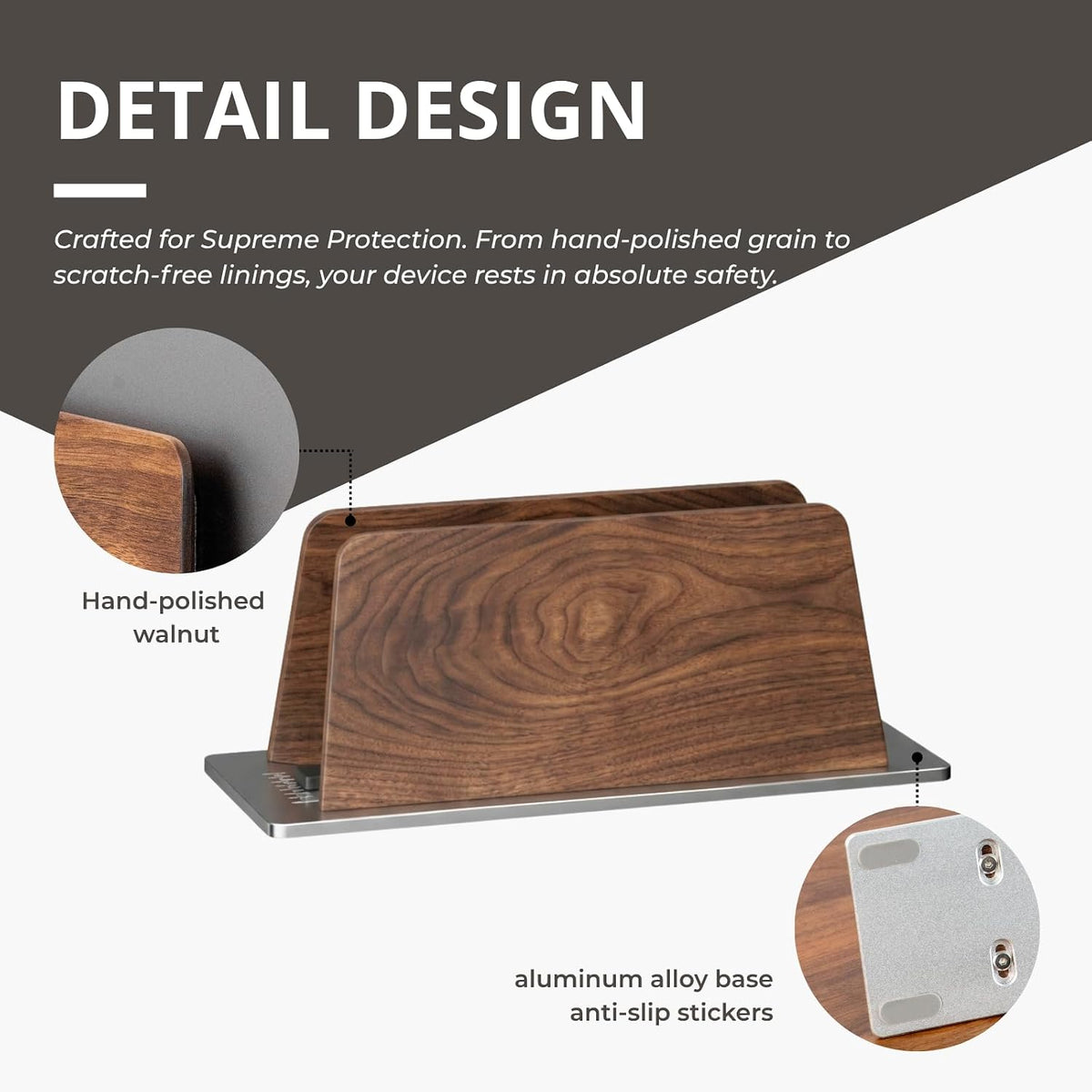 muso wood Walnut Single Slot Vertical Laptop Stand with Adjustable Dock