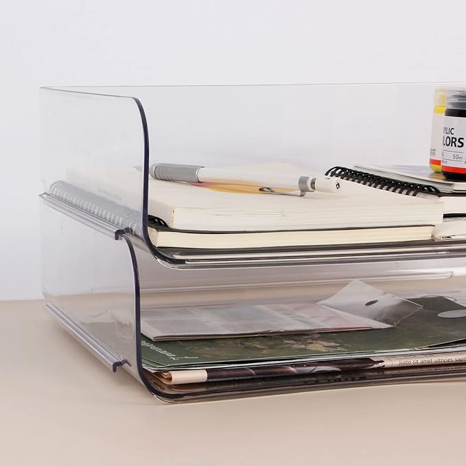 Zyners 2 Pack Stackable Desk Letter Paper Tray, A4 Clear Plastic Desk File - Image 7