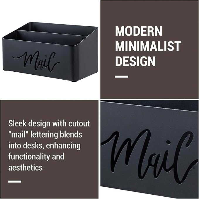 MyGift 2 Slot Modern Matte Black Metal Desktop Mail Sorter - Image 2