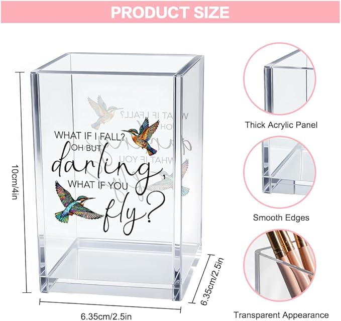 Vgrti What If I Fall What If You Fly Acrylic Cosmetic Pencil Pen Holder Cup - Image 2