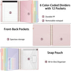 SKYDUE Storage Clipboard Folder with 6 Dividers & Refillable Notepad | 6 Dividers with 12 Pockets for Letter Size, A Snap-seal Letter size Pouch,Spiral Clipboards Padfolio for Teacher Worker Nurse