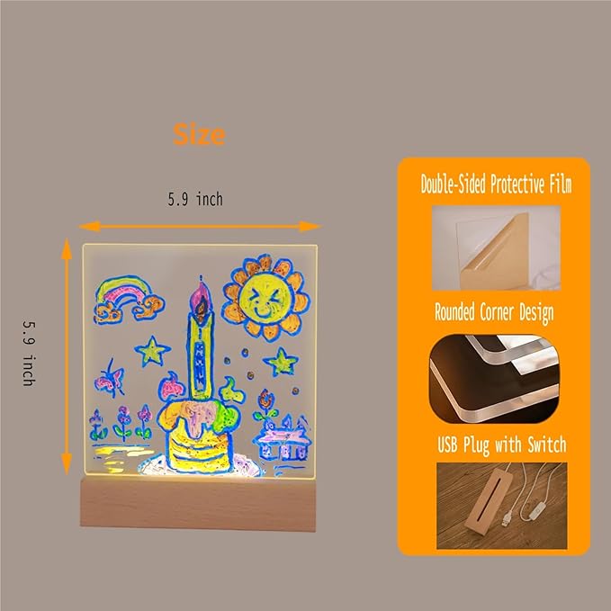 FRELWIM 5.9 x 5.9 Inch Warm LED Message Memo Note Board - Image 2