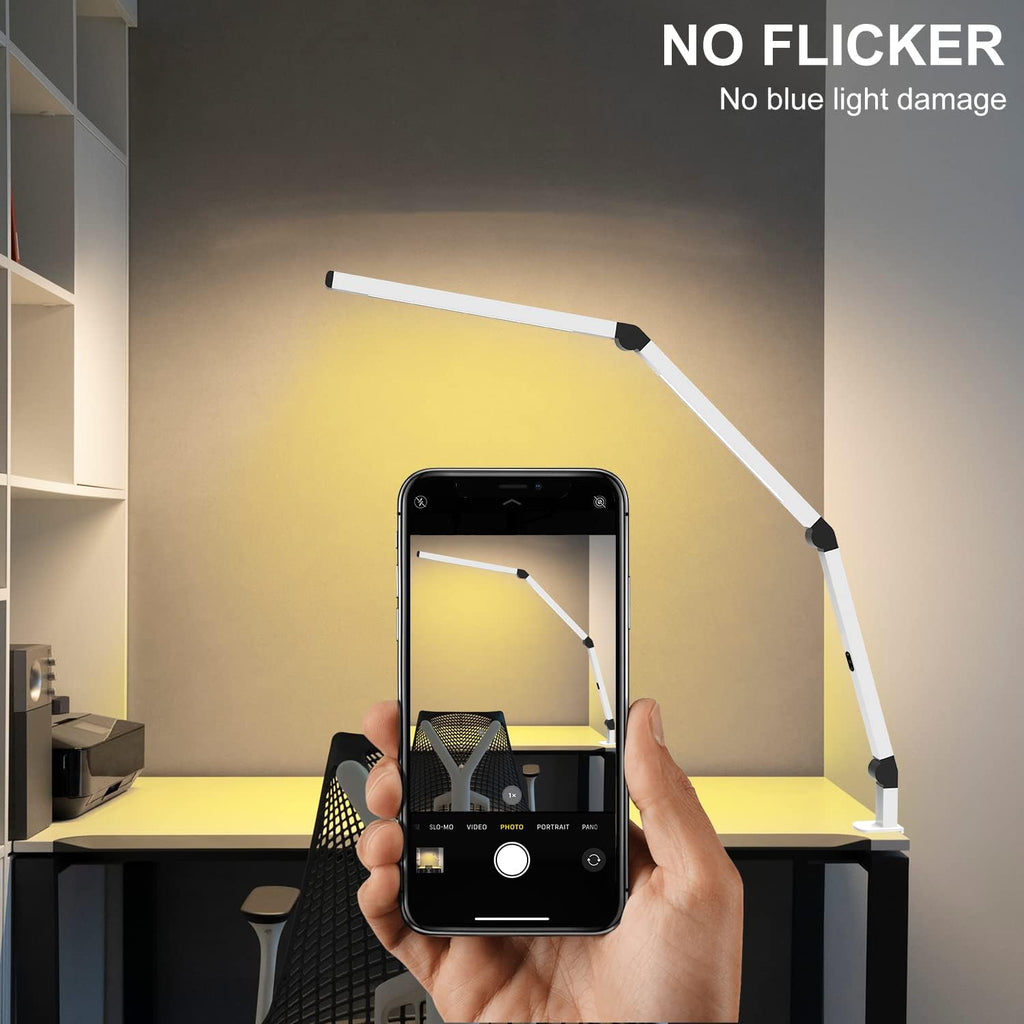 micomlan led desk lamp with clamp, dual light shown in use