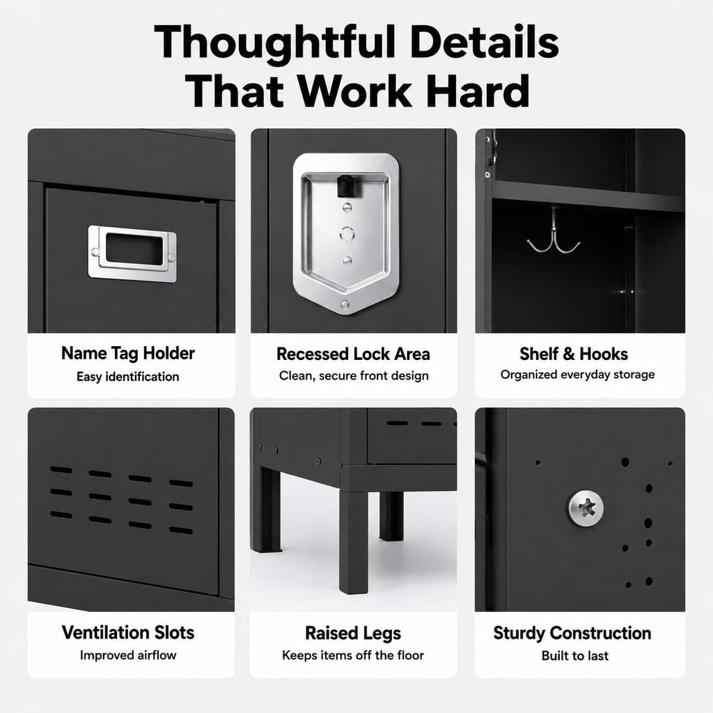 BUTISOW Lockable Metal Storage Locker with Card Slot (15" W x 15" D) Durable Storage Cabinet, Lockers for Employees & Kids, Fits Bedroom Gym School & Office (Black, 54" - 1 Door)