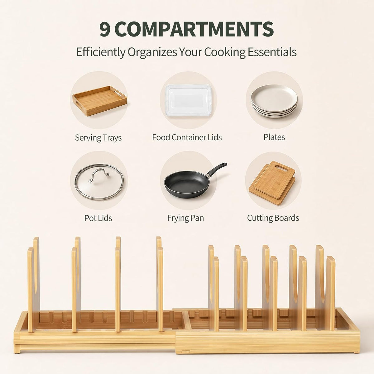 ORDORA Pots and Pans Organizer, Expandable Pot Lid Organizer under Cabinet