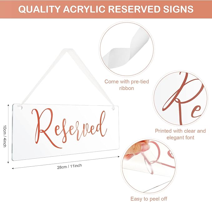 Blulu 6 Pcs Reserved Signs for Wedding Chairs Acrylic Tag Hanging - Image 5