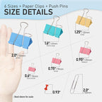 WORPSON 408 PCS Binder Clips Paper Clamps Assorted Sizes and Push Pins - Image 8