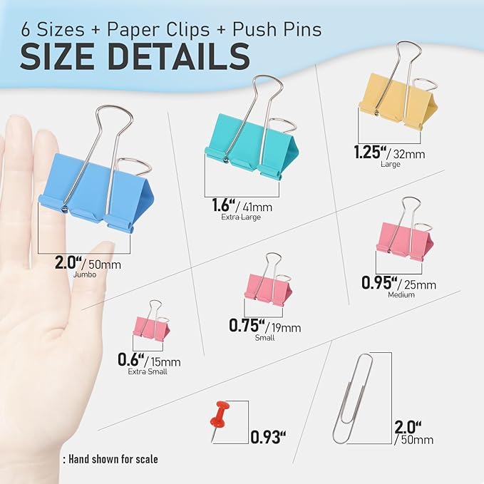 WORPSON 408 PCS Binder Clips Paper Clamps Assorted Sizes and Push Pins - Image 8