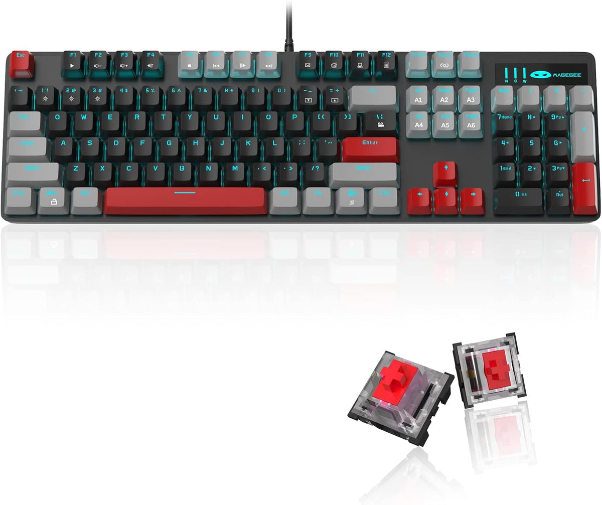 MageGee Mechanical Gaming Keyboard, 104 Keys Blue Backlit Keyboards with Red ...