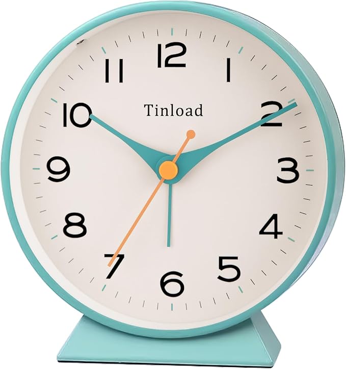 Tinload 4.5" Battery Operated Retro Analog Alarm Clock, Small Silent Bedside by Tinload
