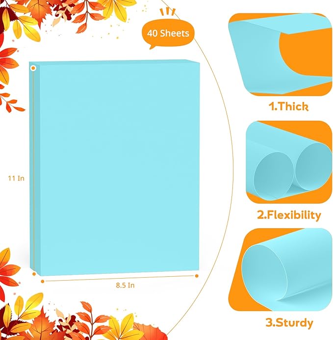 Light Blue Cardstock 8.5" x 11 ", Cardstock Paper, Colored Paper, 40 Sheets - Image 2