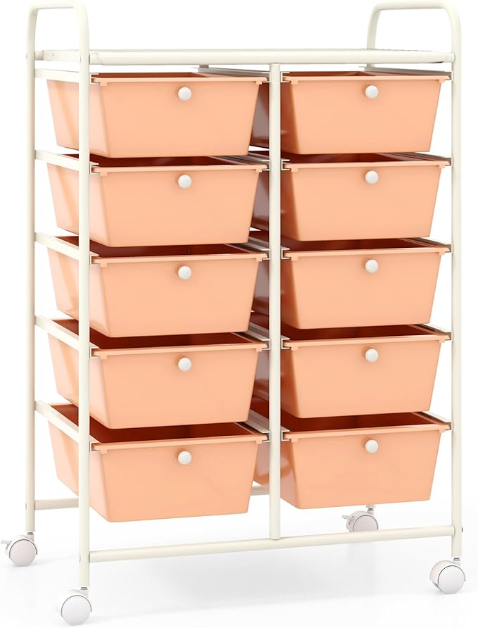 LDAILY 10 Drawer Rolling Cart, Storage Cart Organizer on Wheels, Drawer Cart by LDAILY