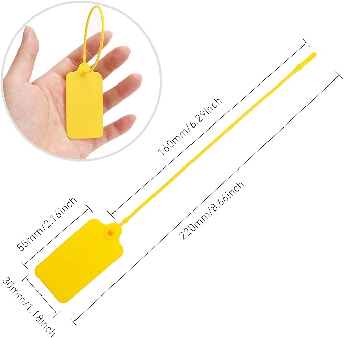 100 Yellow Blank Plastic Tags for Labeling Waterproof Hanging Labels Writable - Image 3