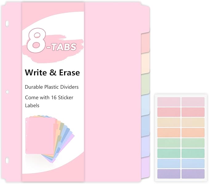 SKYDUE 8 Tab Durable Plastic Dividers, Big Tab Dividers by SKYDUE