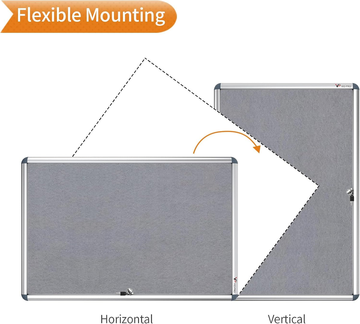 VIZ-PRO Tamperproof Lockable Gray Fabric Noticeboard Aluminium Framed 36x24 I...