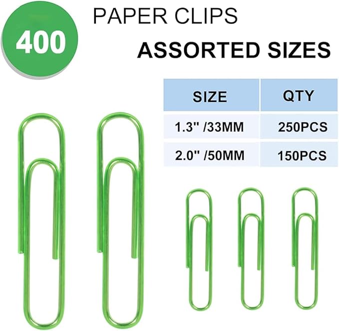 Vinaco Green Paper Clips, Durable and Rustproof, Coated Large Paperclips Great - Image 2