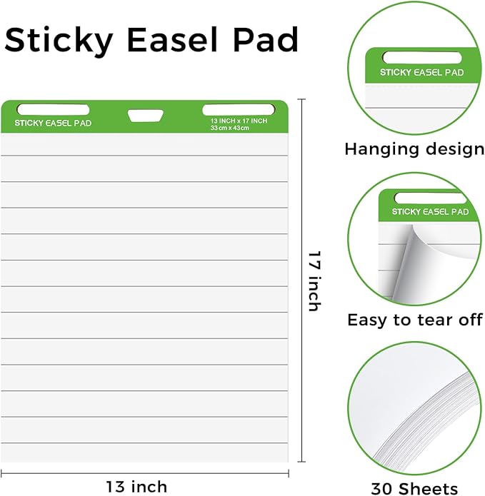 DINGIXOC Sticky Mini Easel Pads 13 x 17 Inches, 3 Pack Anchor Chart Paper - Image 2