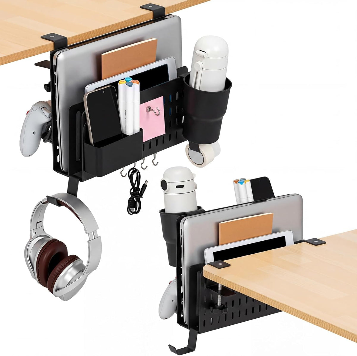 Desk Side Storage Organizer Set Fits Edge 0.2-2.2",Double,Black