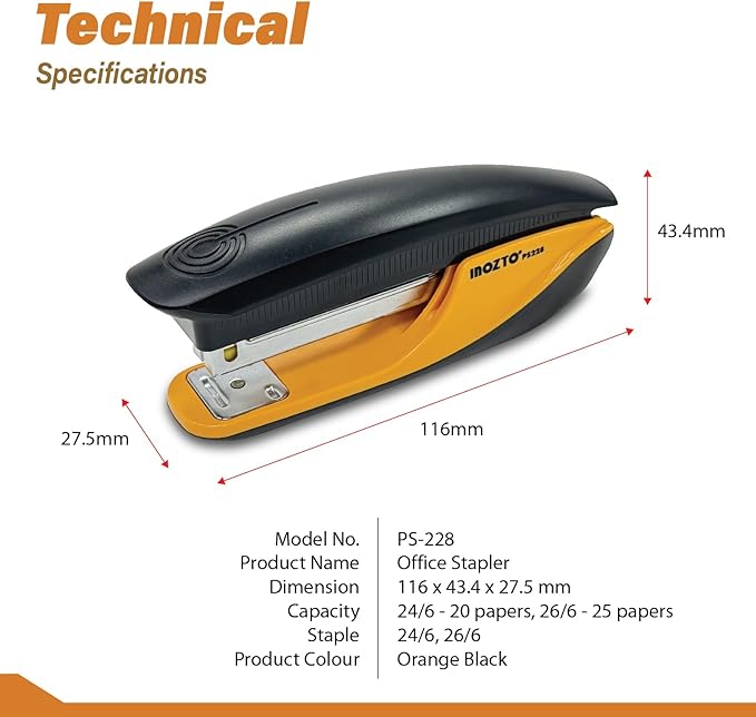 INOZTO Ergonomic Stapler, 20 Sheet Capacity & 100 Staples Storage, - Image 7