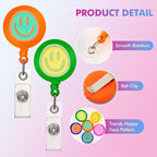 6Pcs Cute Badge Reel Set – Happy Face Retractable Badge Holder - Image 2