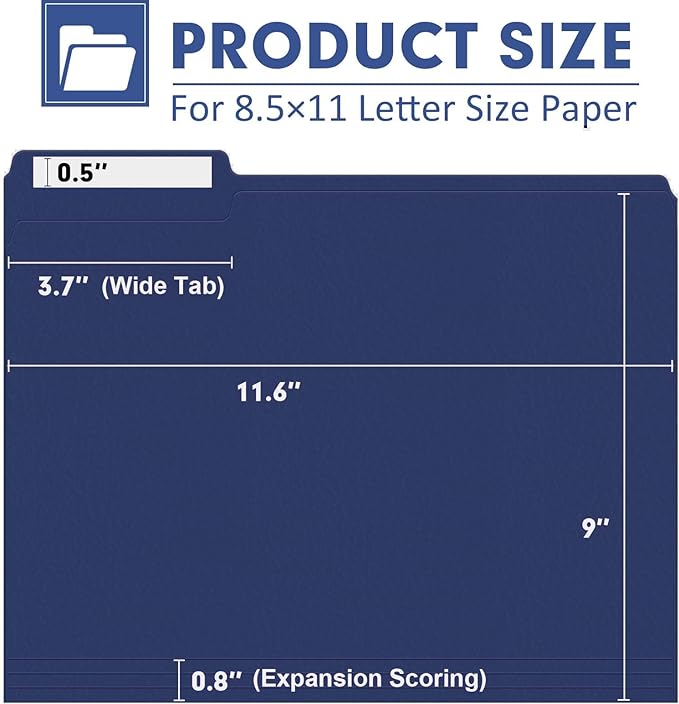 File Folder, PANDRI 120 Pack File Folder, 1/3 Cut Tab, Letter Size, Filing - Image 2